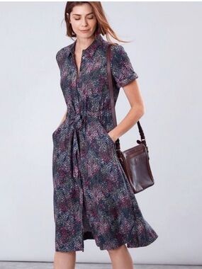 Joules Navy Floral Short-Sleeve Midi Shirt Dress